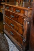 A Continental walnut chest in late 17th century style, 105cm wide