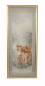 A large Japanese decorative silk painting of a tiger, 20th century, signed, overall size 146cm x