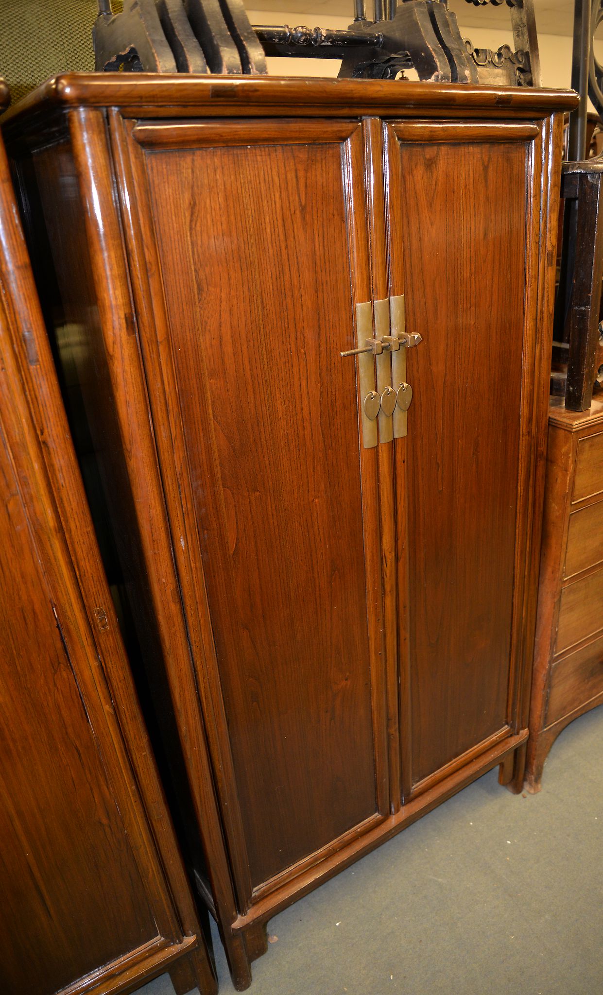 A pair of modern Chinese hardwood two door cupboards, each 165cm high, 86cm wide, 46cm deep - Image 2 of 3