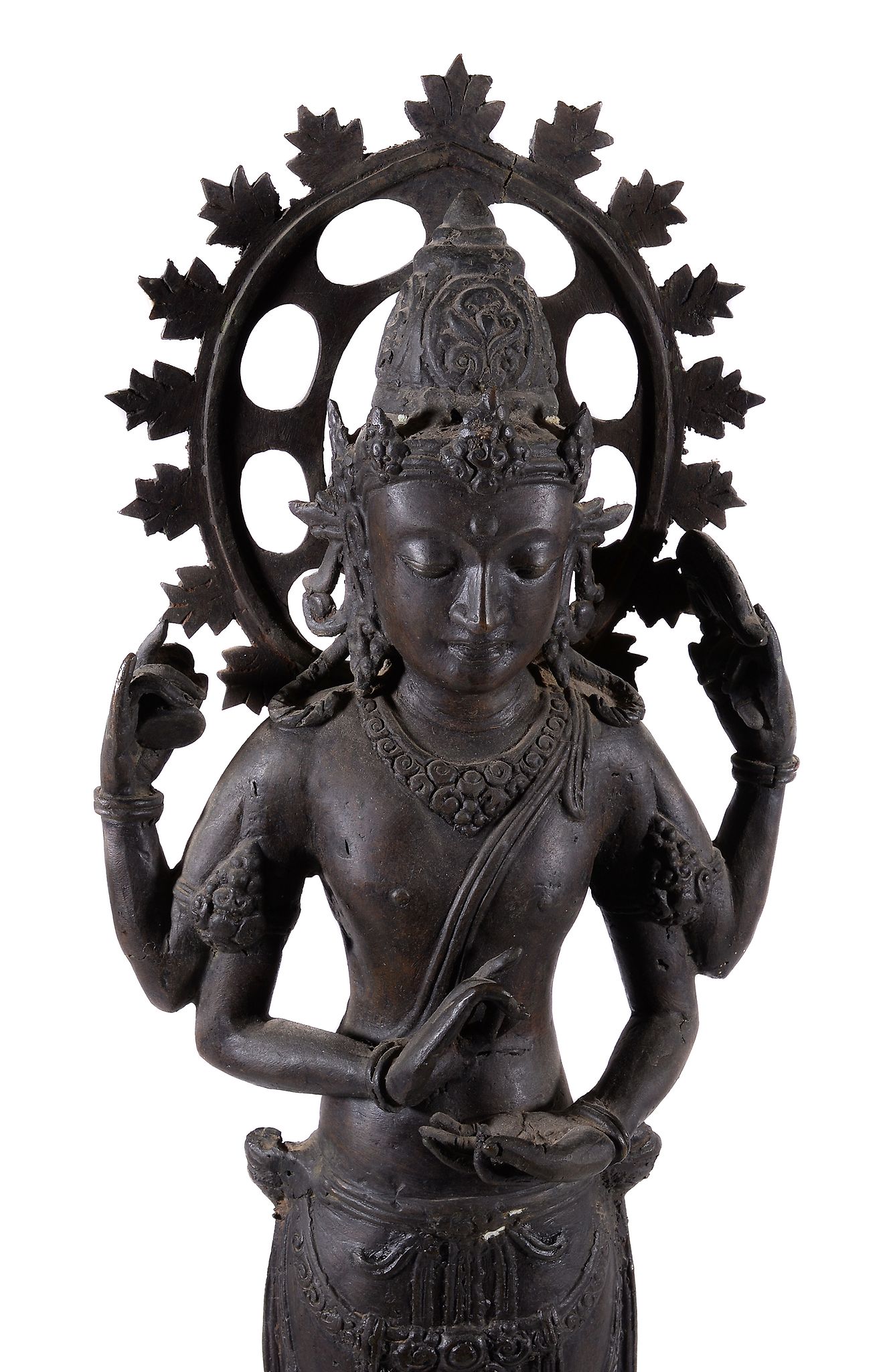 A Indian bronzed metal model of Vishnu, 19th or early 20th century, standing on a lotus base over - Image 2 of 3