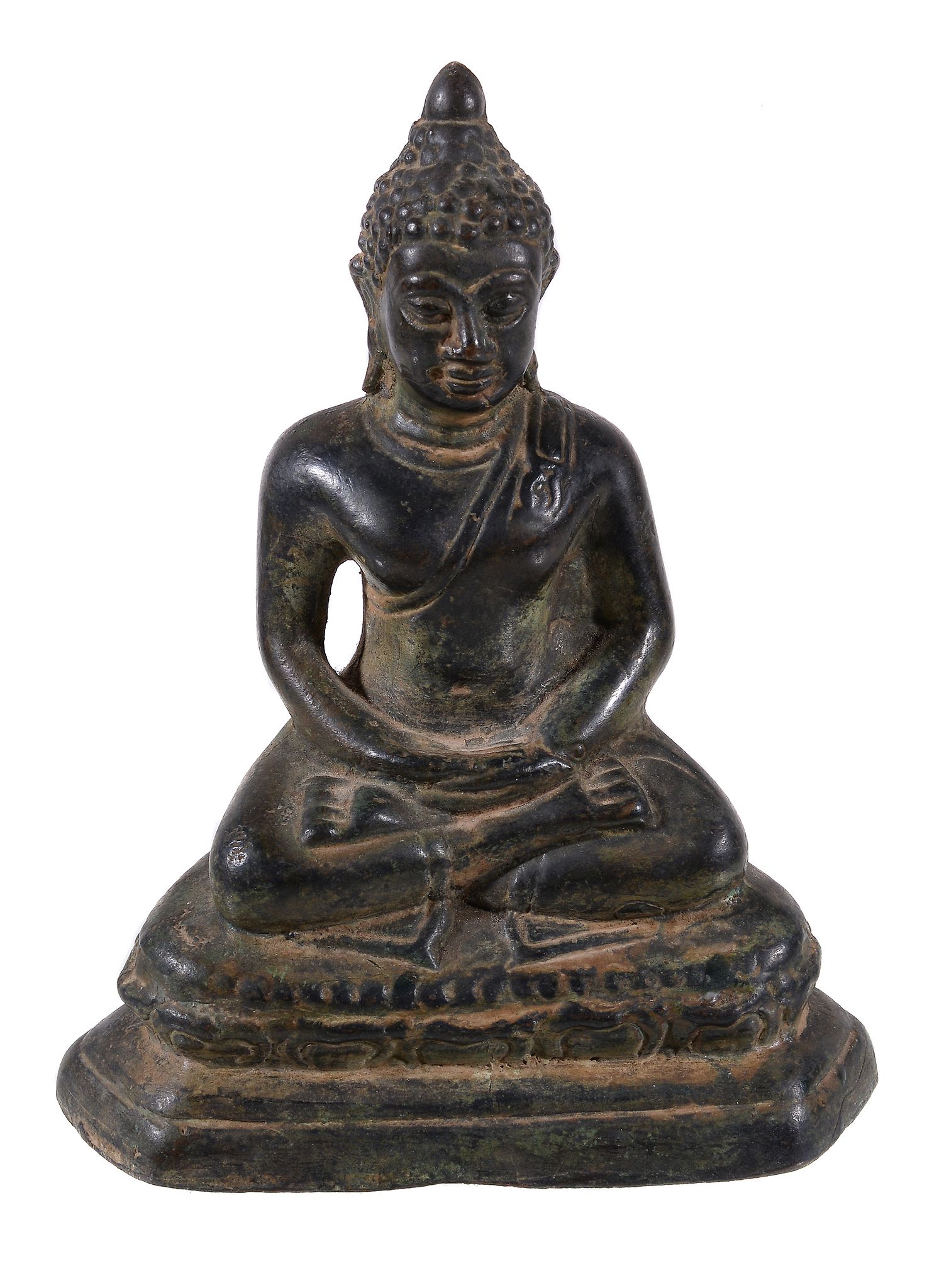 A Chinese bronze Buddha, seated dhyanasana with his hands joined in dhyana mudra, 14cm high; a - Image 5 of 5