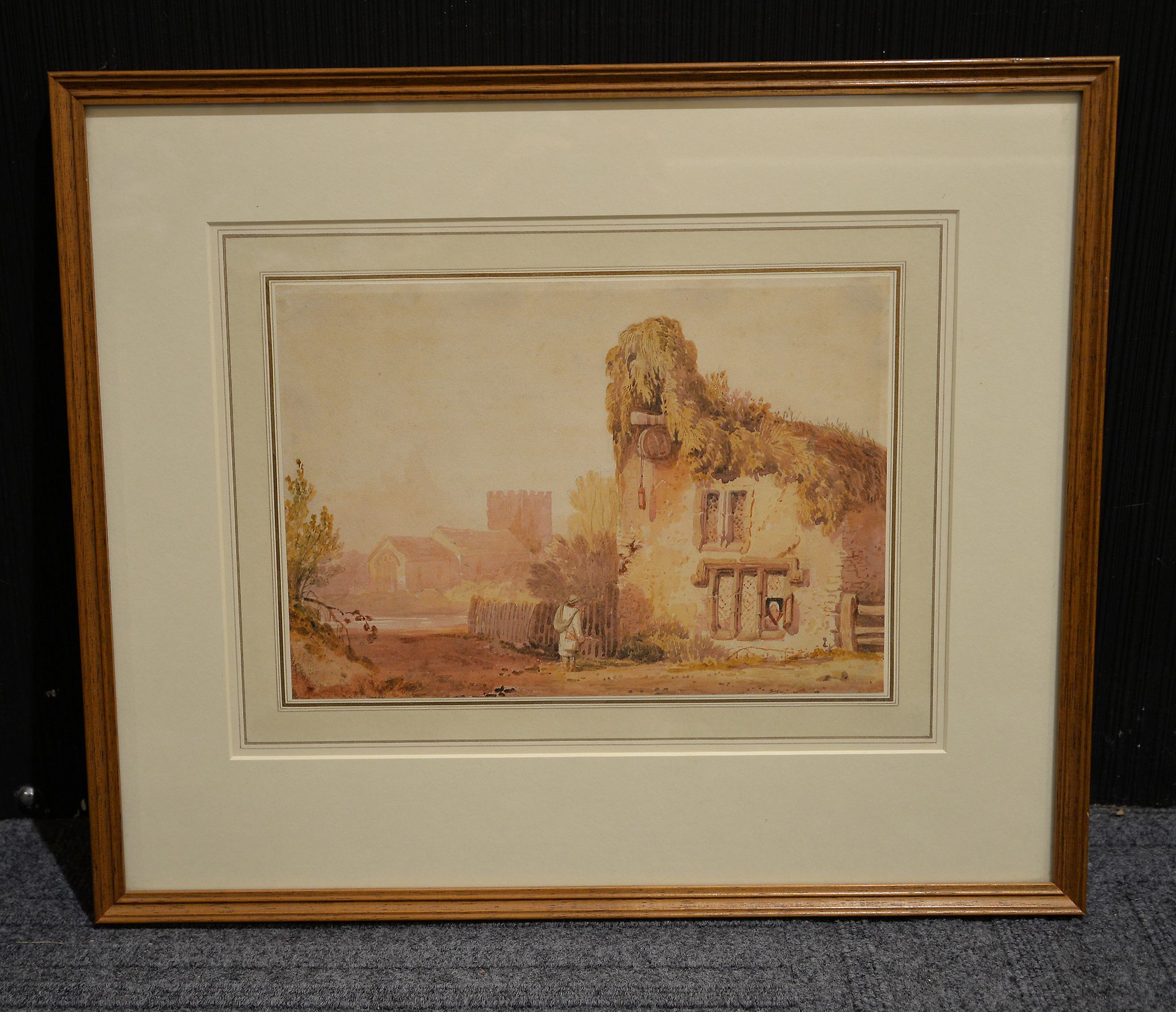 Circle of John Varley (1778-1842) Traveller by a ruined inn Watercolour 20 x 30cm (7 7/8 x 12in.)