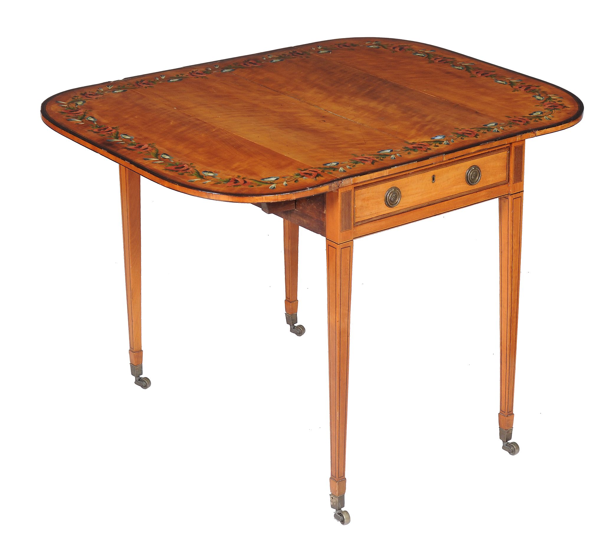 Ω A George III satinwood and rosewood banded Pembroke table in the manner of Thomas Sheraton, with