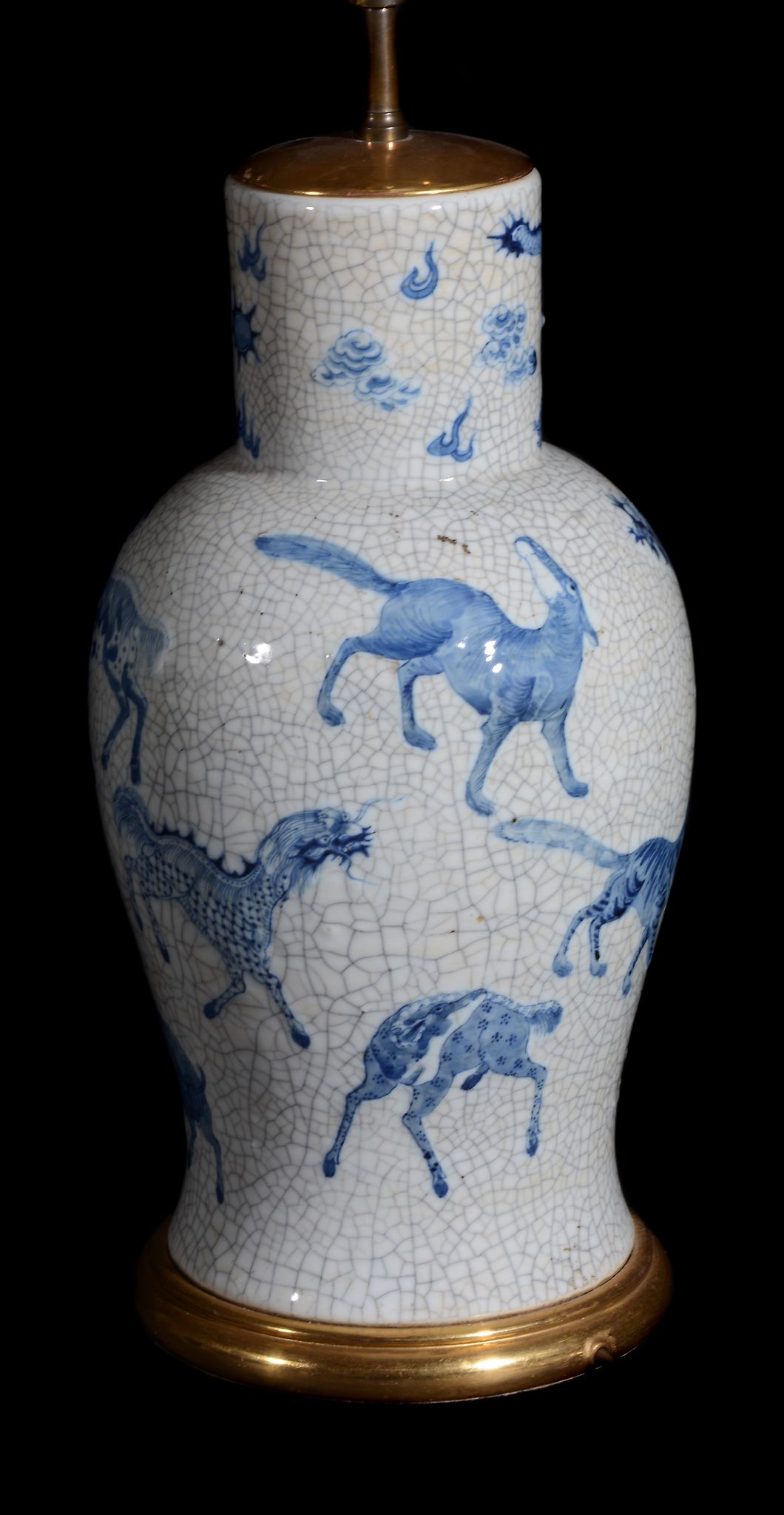A Chinese crackle glazed vase , 20th century, decorated with dragons and other animals, adapted as a - Image 2 of 3