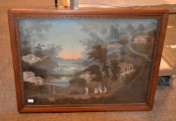 A 19th century Chinese painting on glass, in hardwood frame
