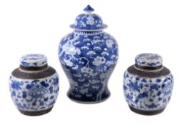 A Chinese blue and white vase and cover , 19th century or early 20th century, of baluster form