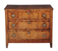 A Dutch walnut and chequer banded chest of drawers , circa 1800 and later, with three long
