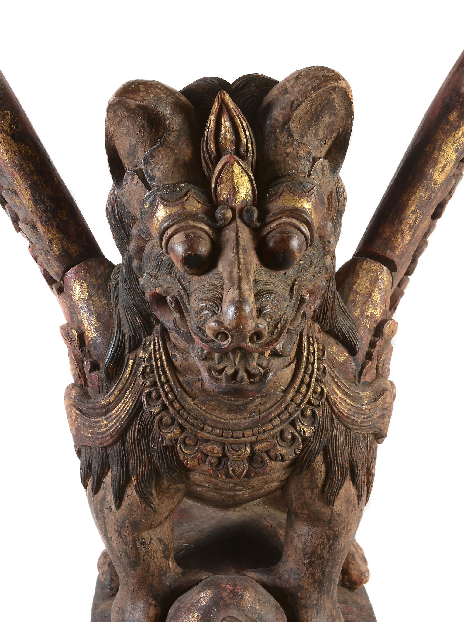 A large Balinese giltwood figure of a mythological beast, Garuda, on square waisted base, the - Image 2 of 2