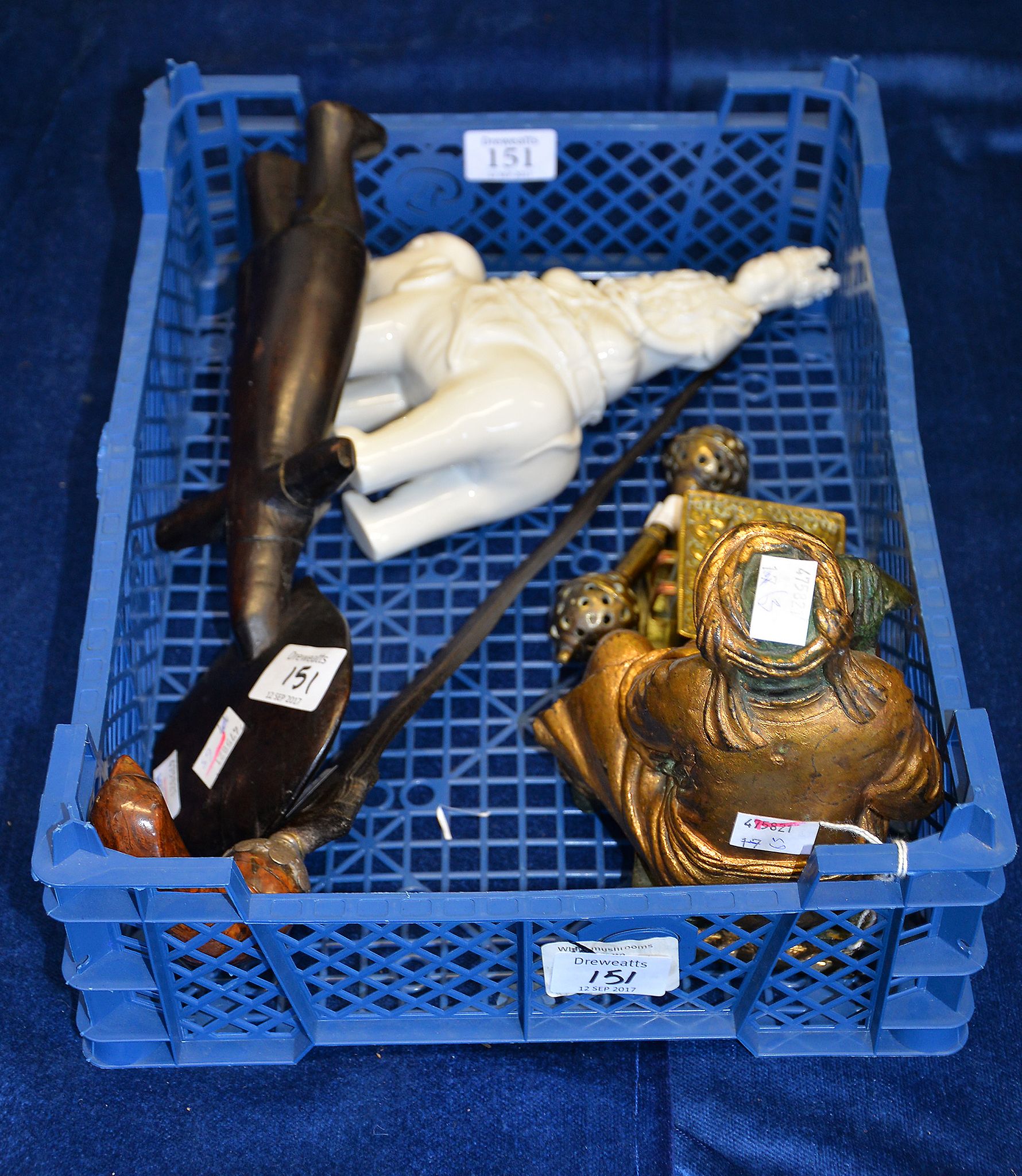 A small quantity of Oriental items including a patinated and gilt painted bronze model of a seated