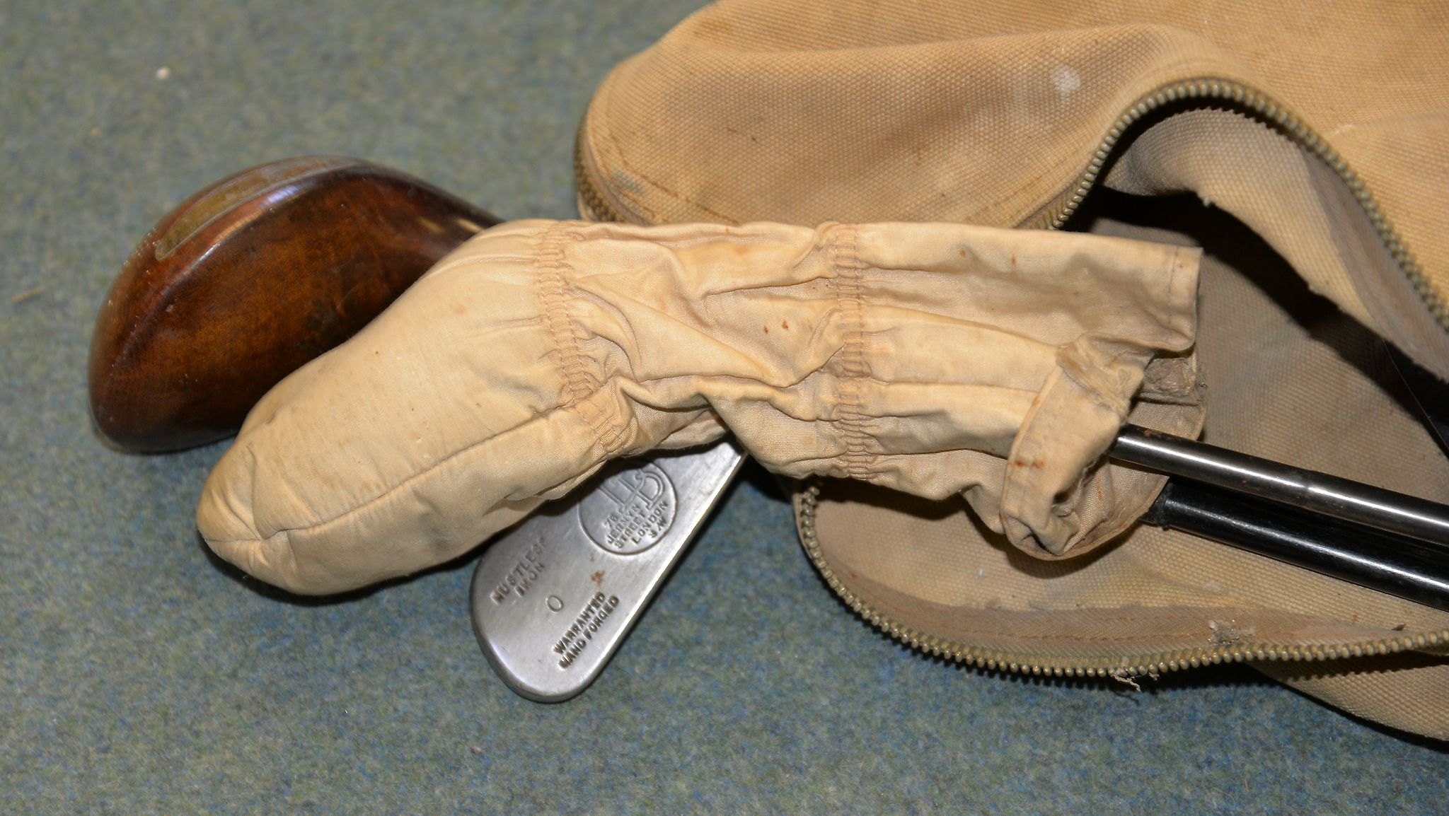 A part set of golf clubs in a leather and canvas bag Provenance: Removed from an Oxfordshire Manor - Image 2 of 2