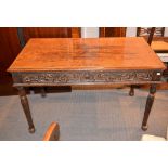 A carved oak side table, with two frieze drawers, 76cm high, 122cm wide, 66cm deep