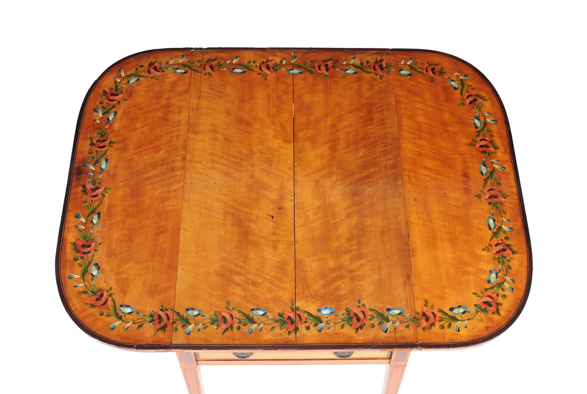 Ω A George III satinwood and rosewood banded Pembroke table in the manner of Thomas Sheraton, with - Image 3 of 4