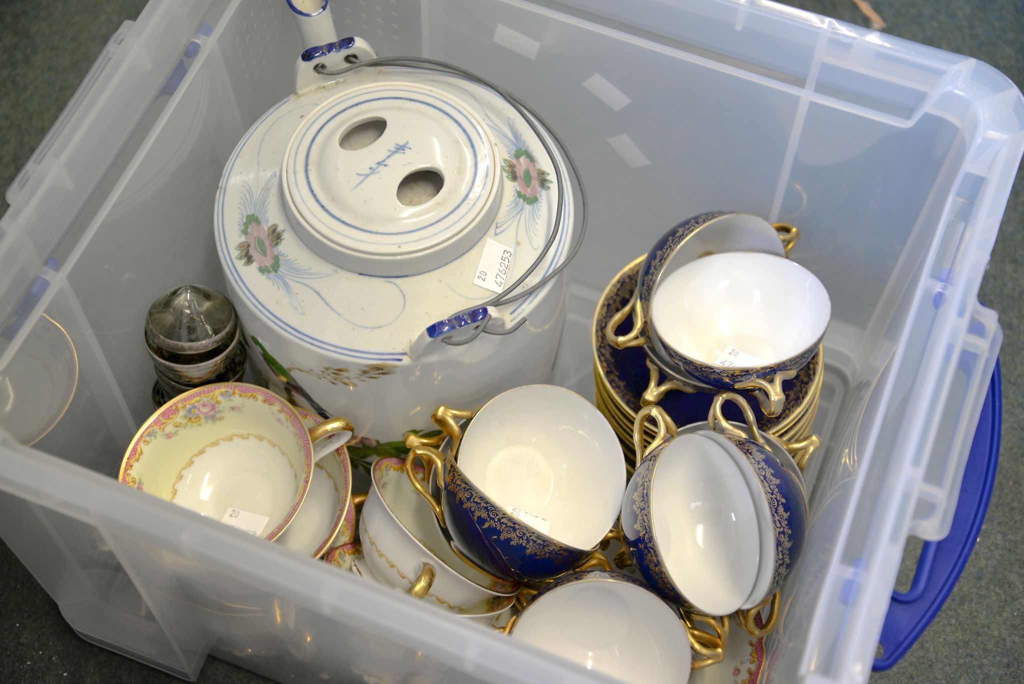 An assortment of ceramics and glass including a Chinese porcelain teapot and cover