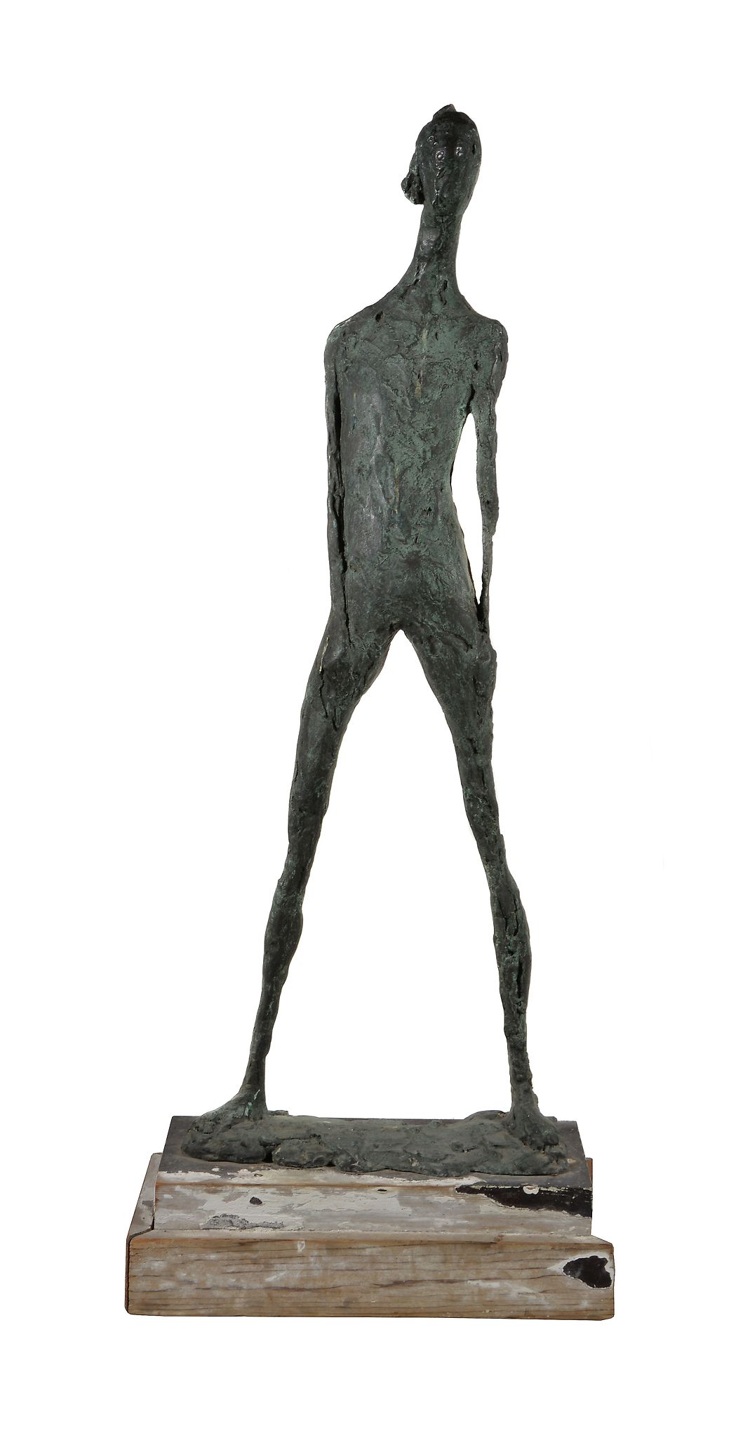 An abstract bronze figure of a standing nude on a stepped painted pine base, in the manner of Dame