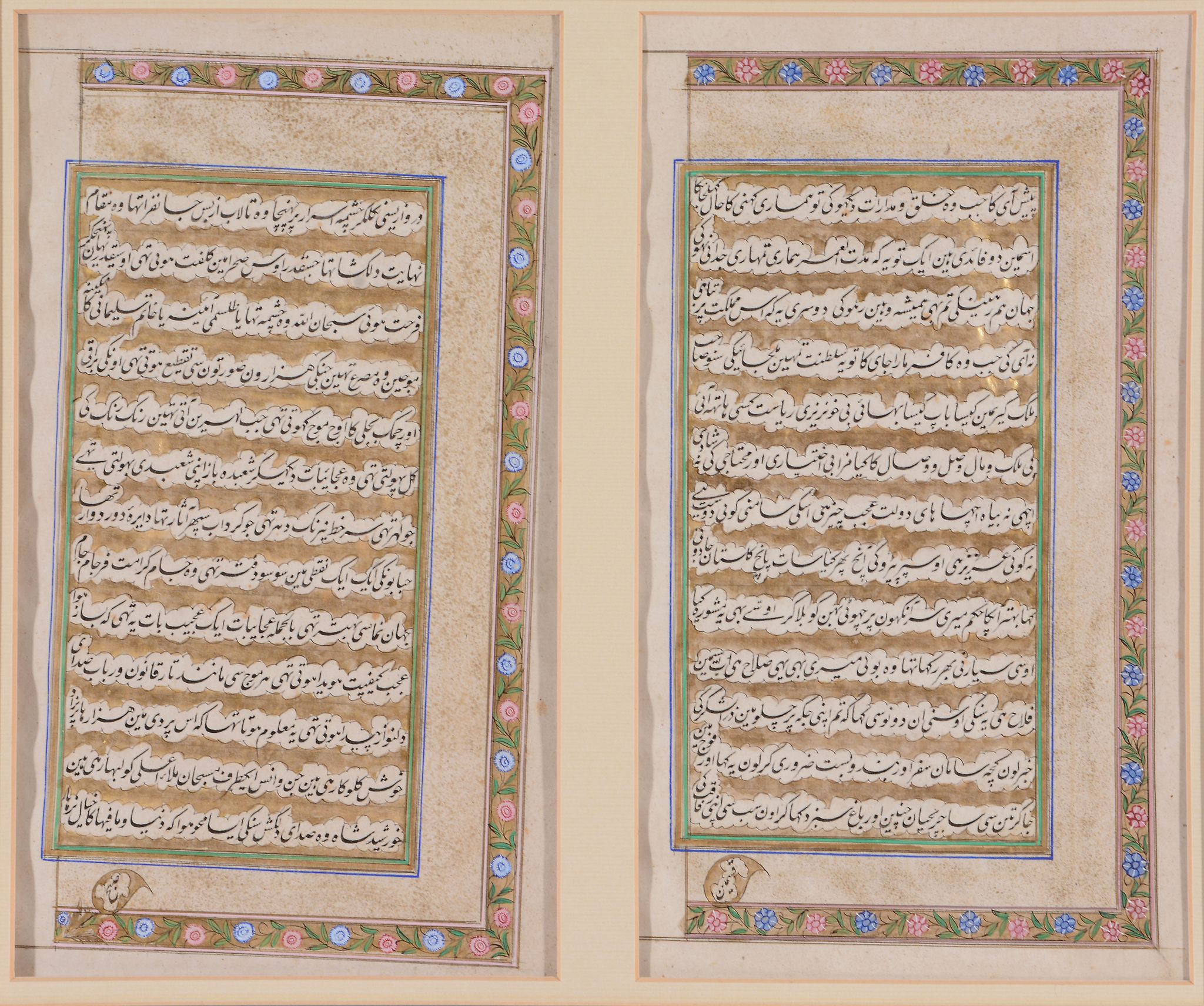 Two leaves from a large illuminated Qajar manuscript, in Persian, on paper [Persia, second half of - Image 3 of 4