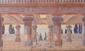 J England (late 19th / early 20th century) Orientalist interior Watercolour Signed, lower right 27 x