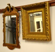 A hardwood and parcel gilt wall mirror in George II style together with a rectangular mirror in