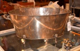 A silver plated metal wine cooler in 18th century taste, of recent manufacture, of oval section