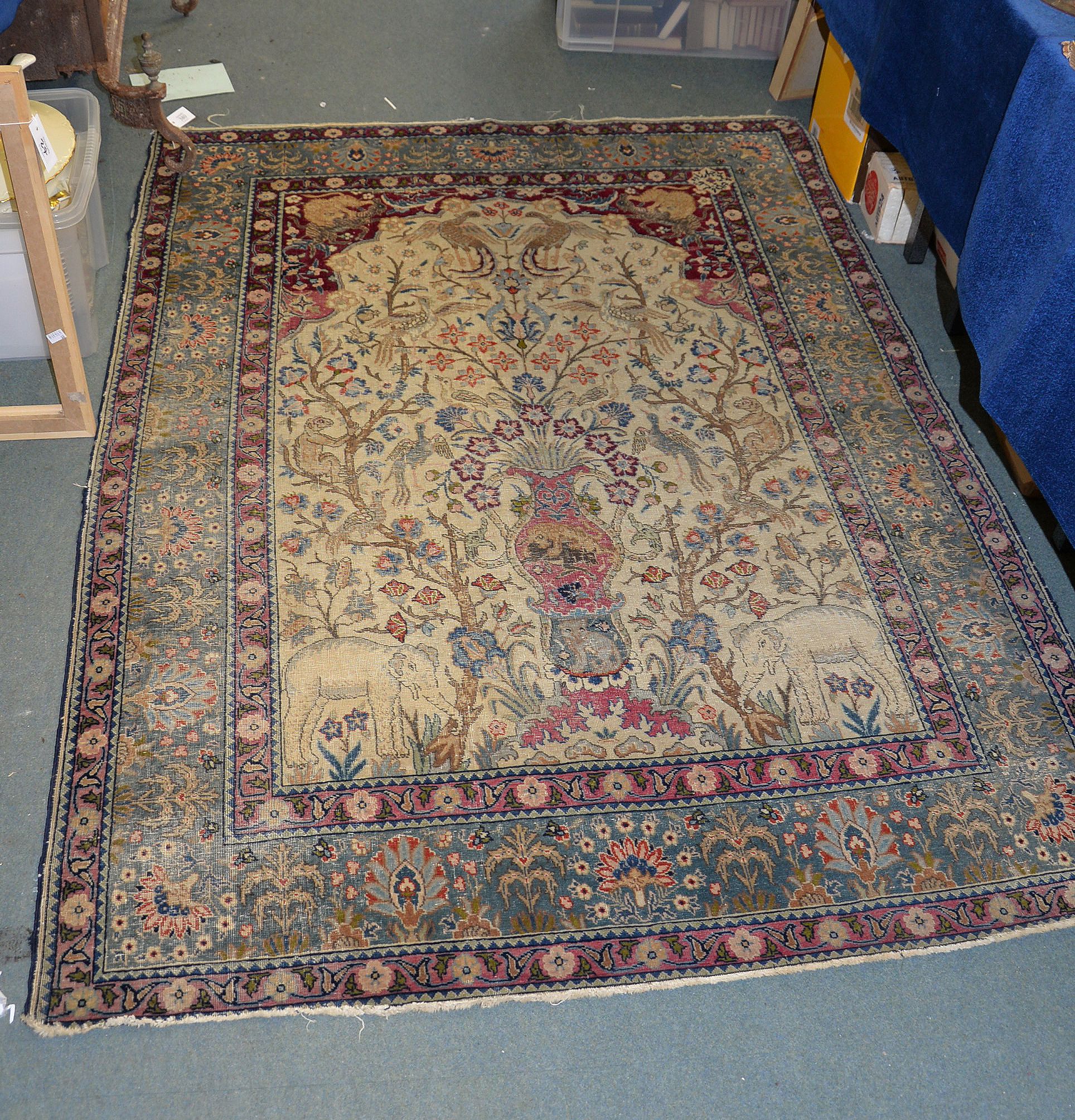 A Tabriz pictorial rug, approximately 193cm x 140cm