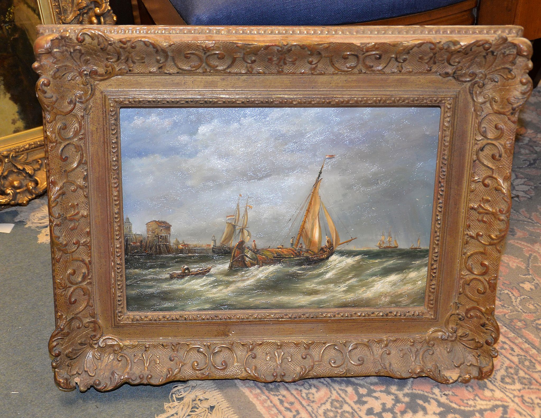 Dutch School (20th century) Sailing boats in a harbour Oil on canvasboard 24 x 34cm (9 1/2 x 13 3/