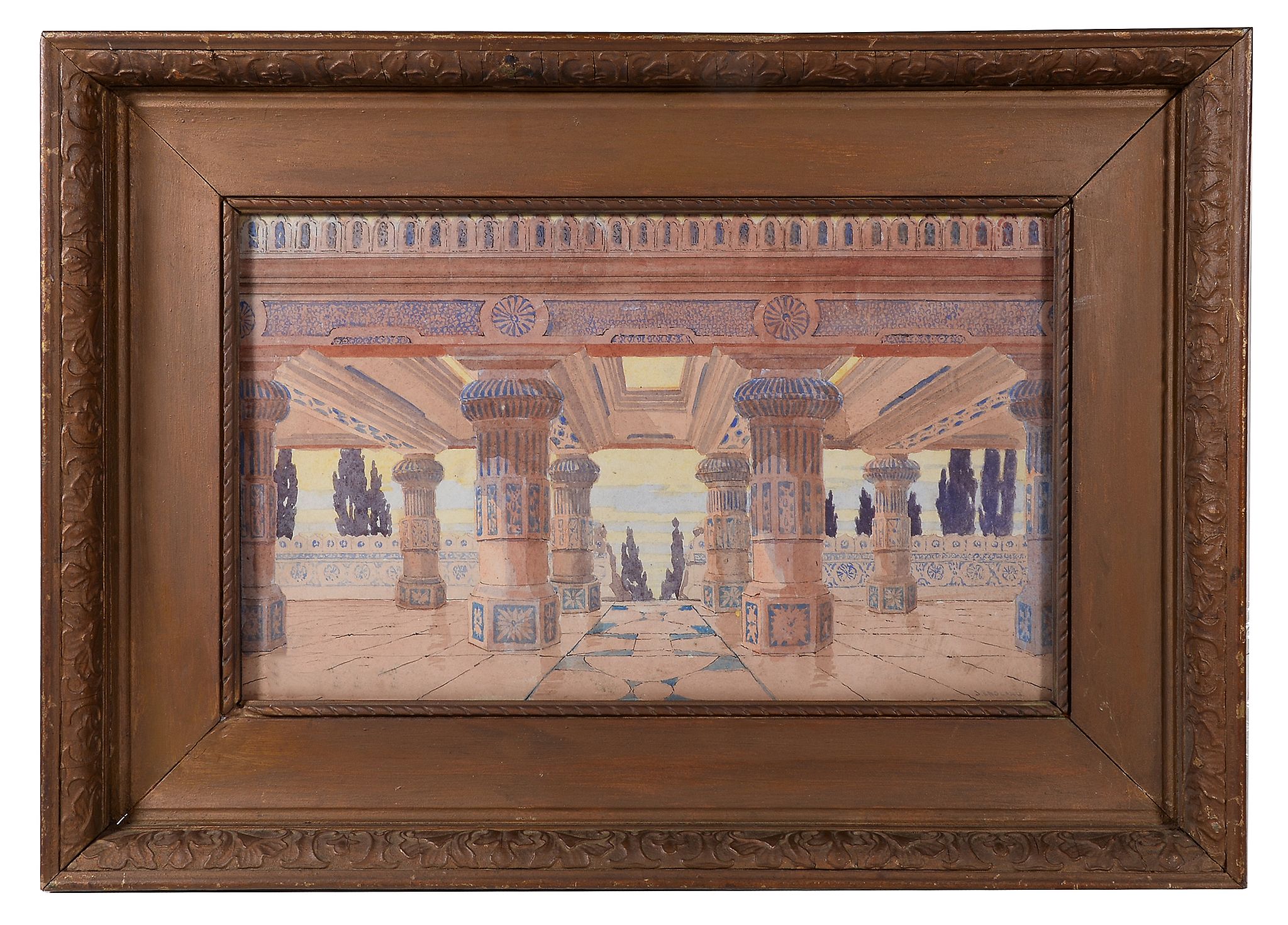 J England (late 19th / early 20th century) Orientalist interior Watercolour Signed, lower right 27 x - Image 2 of 2