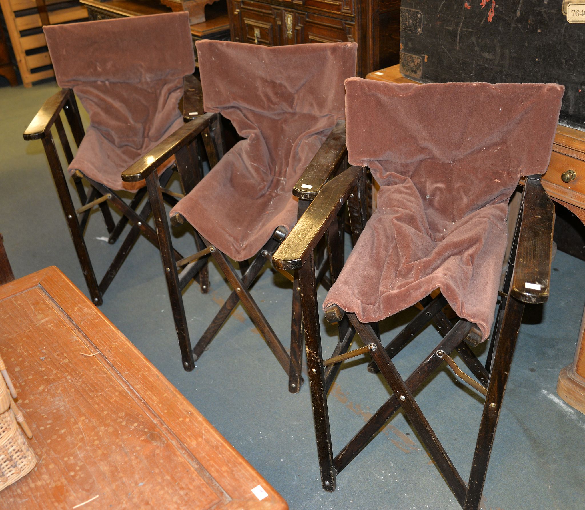 A stained wood coaching table with ivorine plaque for THORNTON & HERNE, 99cm diameter, and three - Image 3 of 3