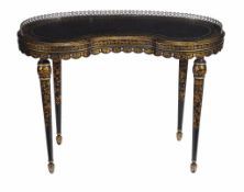 A black lacquered and parcel gilt kidney shaped writing table , 19th century, all over later