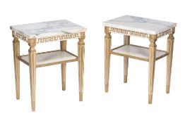 A pair of Italianate cream painted and giltwood bedside tables, 20th century, each with variegated
