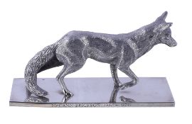 A silver model of a fox by Henry Hodson Plante, London 1968, naturalistically modelled walking, the