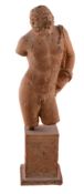 A sculpted terracotta model of Narcissus, 20th century, modeled after the Antique, truncated at the