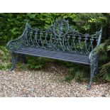 A Coalbrookdale Gothic Pattern cast iron garden seat, second half 19th century, redecorated