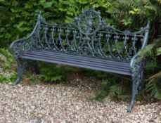 A Coalbrookdale Gothic Pattern cast iron garden seat, second half 19th century, redecorated