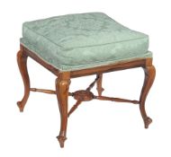 Ω A Victorian rosewood stool , mid-19th century, the removable cushion above the cabriole legs