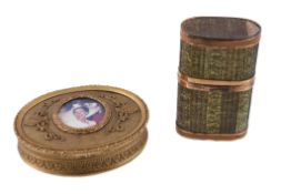 Two late 19th century gilt metal boxes, oval and mounted with a later photographic portrait, 9.