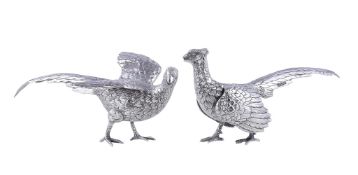 A pair of Continental silver models of pheasants, import marked for London 1963, sponsor's mark of