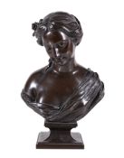 Étienne Maurice Falconet, (French 1716 ~ 1791), a patinated bronze bust of a maiden, 19th century,