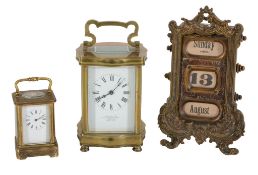 A gilt brass cased miniature carriage clock , unsigned, early 20th century, with eight-day movement