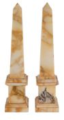A pair of Convent Siena marble obelisks, early 20th century, the tapering square section shafts on