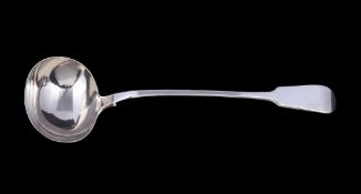 A William IV silver fiddle pattern soup ladle by Joseph & Albert Savory, London 1838, 34cm (13 1/