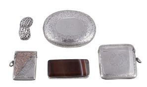 Five various silver boxes, comprising: a novelty box by Asprey & Co. Ltd, London 1967, formed as a