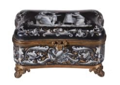 A French black-ground porcelain box and cover , third quarter 19th century, the hinged cover