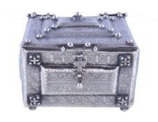 An Omani or Gulf silver jewellery casket, unmarked, probably Bedouin, early 20th century, with a