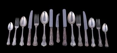 A matched silver King's pattern table service, various makers and dates, comprising: Six table