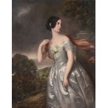 English School (19th century) - Portrait of a lady in a satin dress Oil on canvas 124 x 101cm ( 48