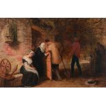 Circle of David Wilkie (British 1785-1841) - By the Cottage Door Oil on board 20.5 x 31cm (8 1/8 x