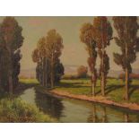 Peter Grabwinkler (Austrian 1885-1943) - River landscape Oil on board Signed, lower right 51 x 66.