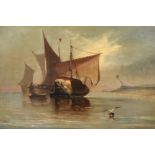 Dutch School (19th century) - Barges at the shore Oil on board 29.5 x 45cm (11 3/4 x 17 5/8in.)