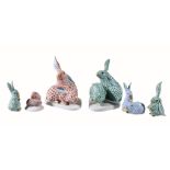 A group of Herend figures of rabbits, 14cm and smaller (6)