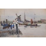 George Charles Haite Windmill over a river estuary Watercolour Signed and... George Charles Haite (