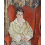 δ David Rolt (British 1915-1985) - Portrait of a lady in red chair Oil on canvas Signed with